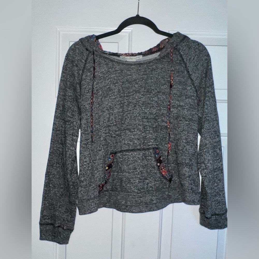 American Rag Juniors Gray  Hoodie Cotton Blend Aztec Trim Size Large